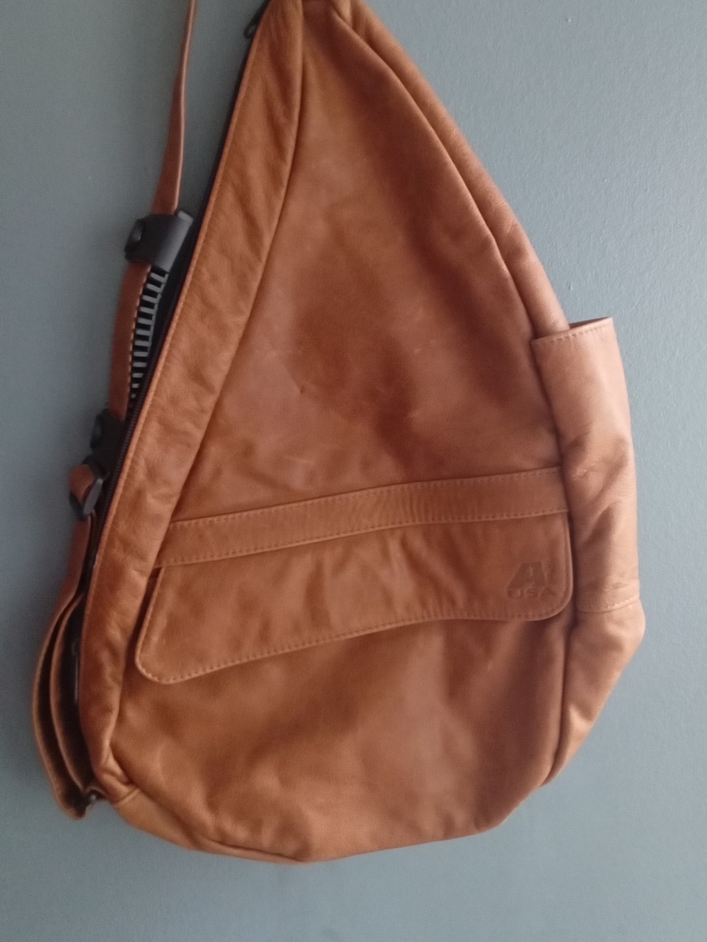 AmeriBag Healthy Back Bag Cognac Brown Leather Ergonomic Sling Backpack Small